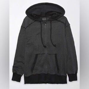 American Eagle Oversized Washed Zip Up Charcoal Hoodie XS/S